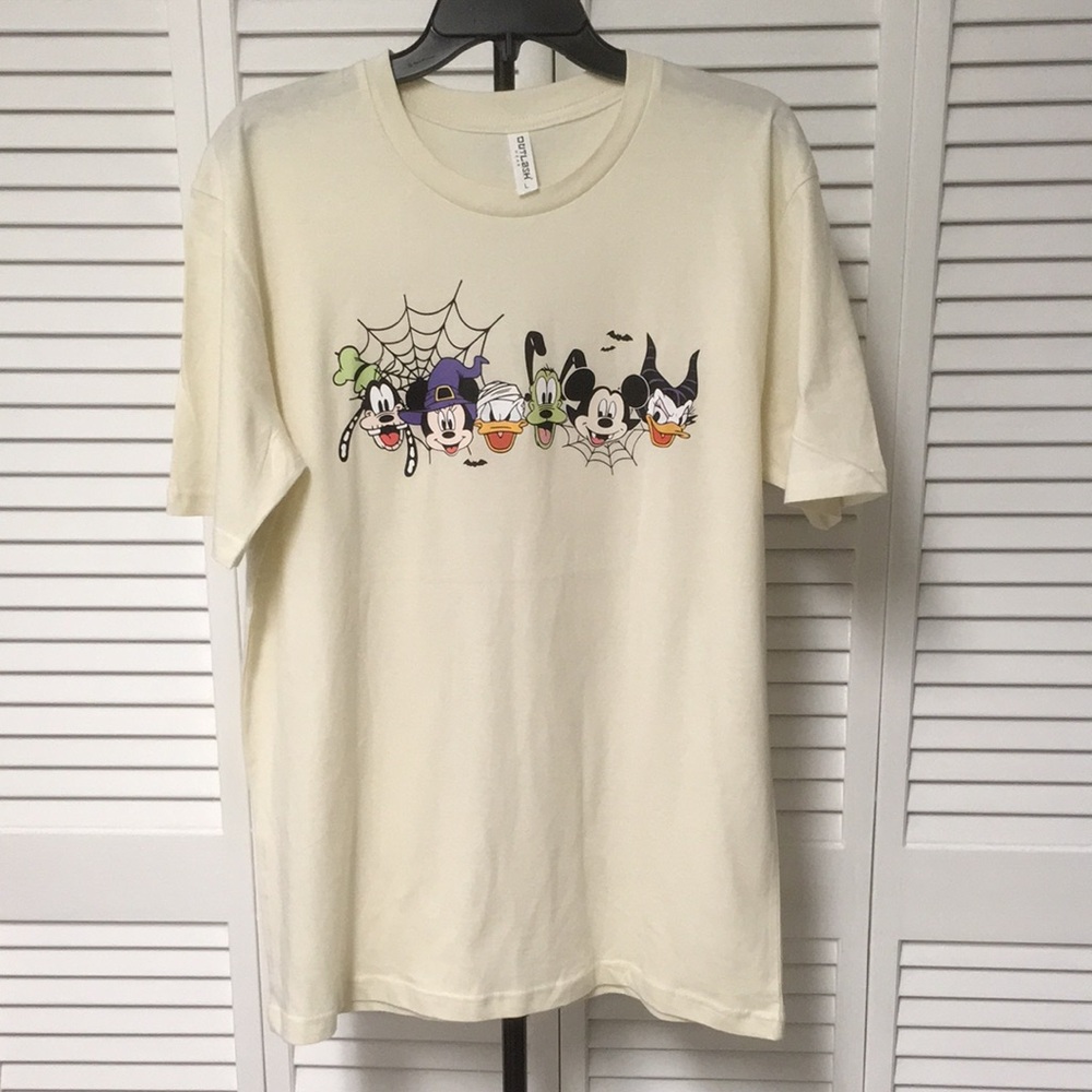 Cream, Graphic Halloween Shirt with Disney Characters (Unisex - Large)